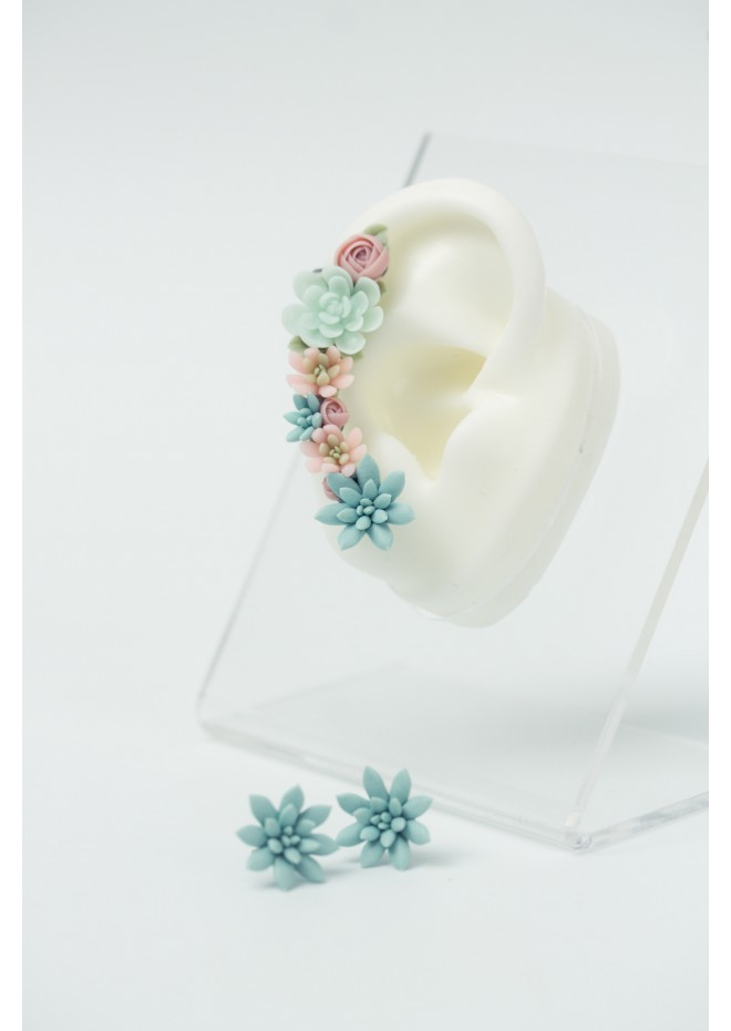 Succulent Echeveria Cuff earrings Grey Blue Purple Succulents dangle earrings, unique floral jewelry, design from EtenIren