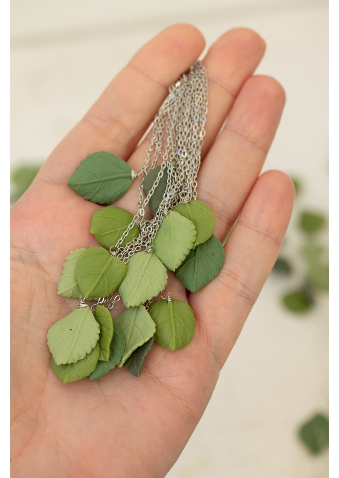 Handmade Green Gold Leaf Ear Cuff – Elegant & Lightweight