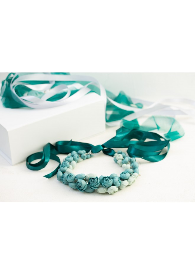 Dusty Teal Floral Statement Necklace