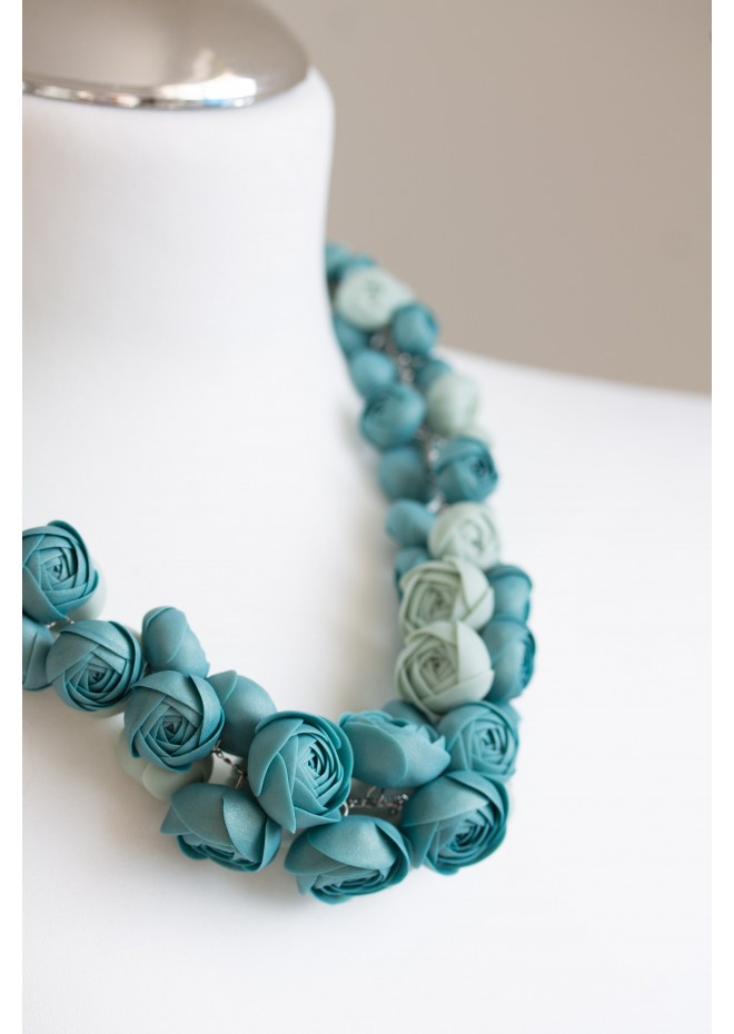 Dusty Teal Floral Statement Necklace