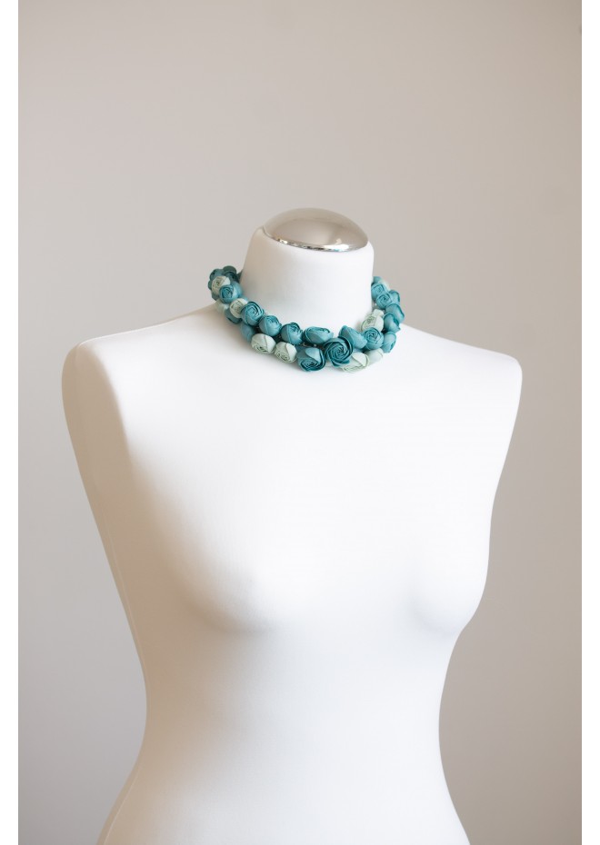 Dusty Teal Floral Statement Necklace
