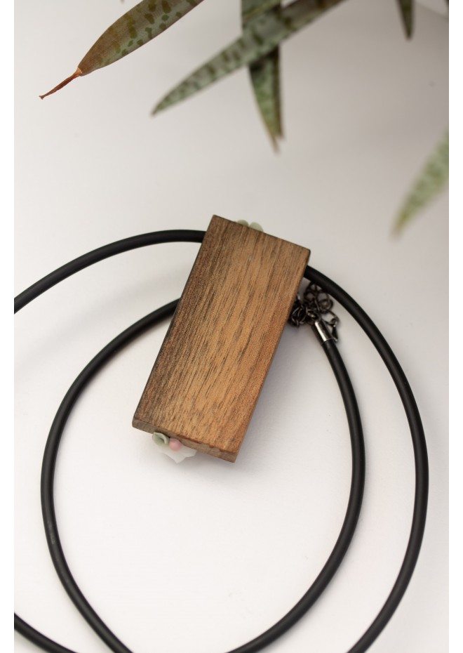 Handmade Floral Bouquet Necklace with Walnut Wood Pendant