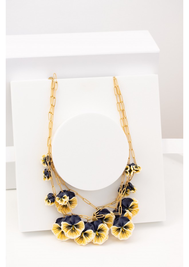 One of a Kind Sculptural Pansy Flower Necklace