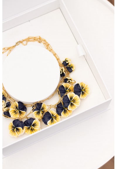 One of a Kind Sculptural Pansy Flower Necklace – Statement Botanical Jewelry