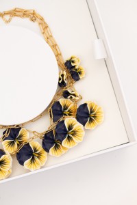 One of a Kind Sculptural Pansy Flower Necklace – Statement Botanical Jewelry