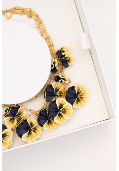 One of a Kind Sculptural Pansy Flower Necklace – Statement Botanical Jewelry