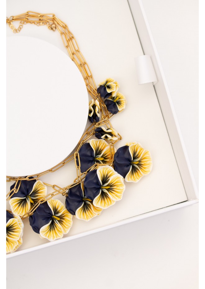 One of a Kind Sculptural Pansy Flower Necklace