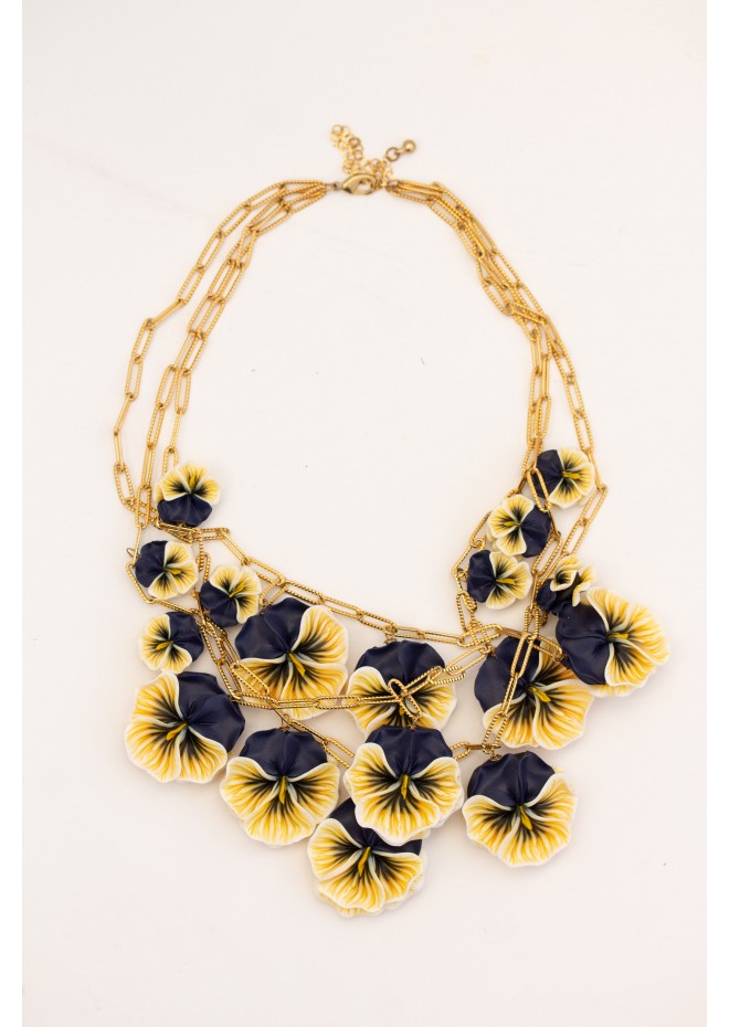 One of a Kind Sculptural Pansy Flower Necklace