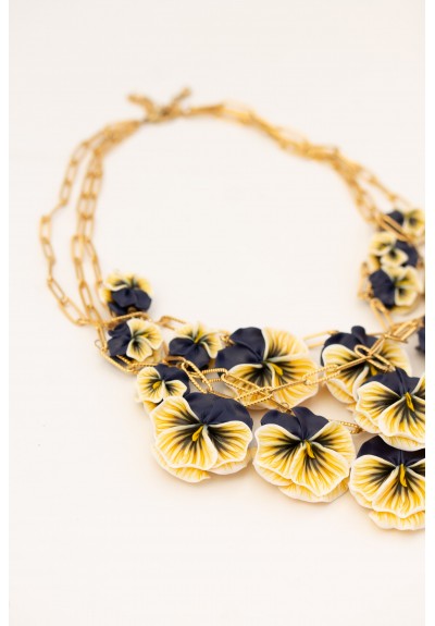 One of a Kind Sculptural Pansy Flower Necklace – Statement Botanical Jewelry
