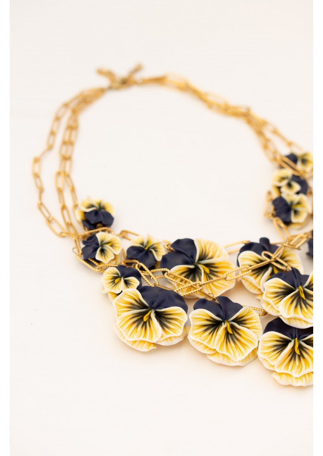 One of a Kind Sculptural Pansy Flower Necklace