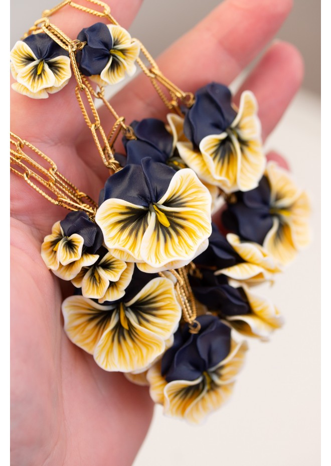 One of a Kind Sculptural Pansy Flower Necklace