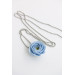 Extra Long Ranunculus Flower Necklace with Handmade Blue Pendant