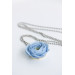 Extra Long Ranunculus Flower Necklace with Handmade Blue Pendant