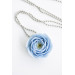 Extra Long Ranunculus Flower Necklace with Handmade Blue Pendant