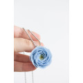 Extra Long Ranunculus Flower Necklace with Handmade Blue Pendant