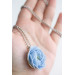 Extra Long Ranunculus Flower Necklace with Handmade Blue Pendant
