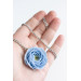 Extra Long Ranunculus Flower Necklace with Handmade Blue Pendant
