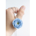 Extra Long Ranunculus Flower Necklace with Handmade Blue Pendant