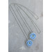 Extra Long Ranunculus Flower Necklace with Handmade Blue Pendant