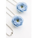Extra Long Ranunculus Flower Necklace with Handmade Blue Pendant