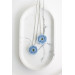 Extra Long Ranunculus Flower Necklace with Handmade Blue Pendant