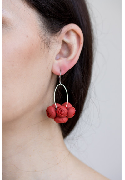Floral Statement Earrings – Ranunculus Flower Bouquet, Choose Color