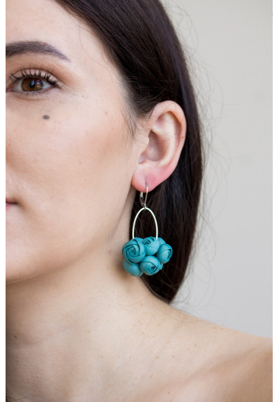 Floral Statement Earrings – Ranunculus Flower Bouquet, Choose Color