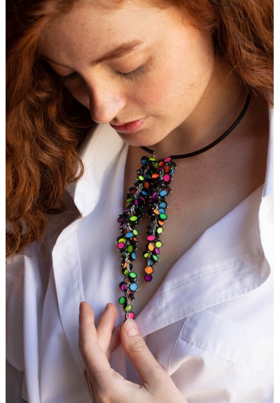 Rainbow Raindrops Neon Choker – Asymmetric Statement Necklace