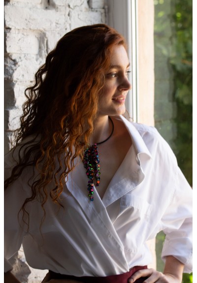 Rainbow Raindrops Neon Choker – Asymmetric Statement Necklace