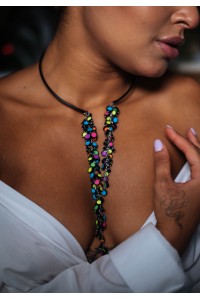 Rainbow Raindrops Neon Choker – Asymmetric Statement Necklace