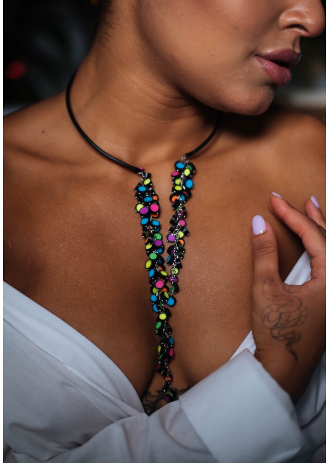 Rainbow Raindrops Neon Asymmetric Choker Necklace