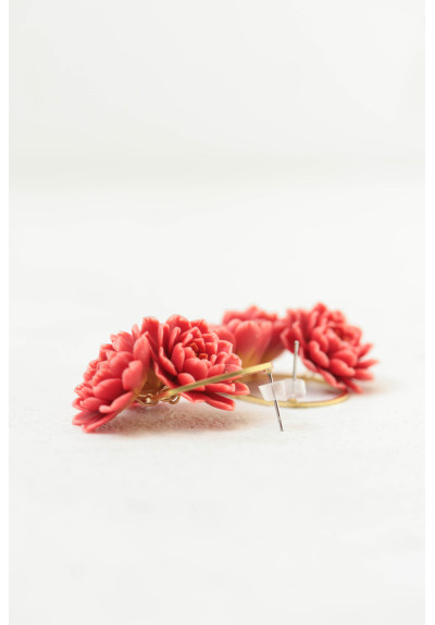 Chrysanthemum Flower Hoop Earrings – Coral Botanical Jewelry