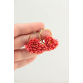 Coral Chrysanthemum Flower Hoop Earrings