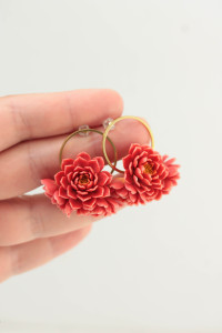 Chrysanthemum Flower Hoop Earrings – Coral Botanical Jewelry Chrysanthemum Flower Hoop Earrings – Coral Botanical Jewelry