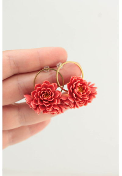 Chrysanthemum Flower Hoop Earrings – Coral Botanical Jewelry