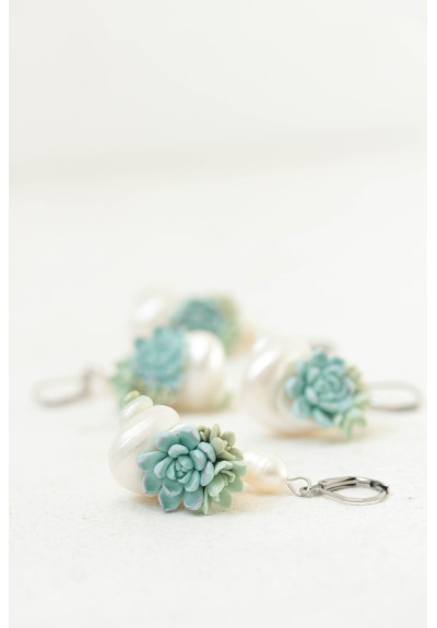 Succulent Shell Earrings with Natural Freshwater Pearls