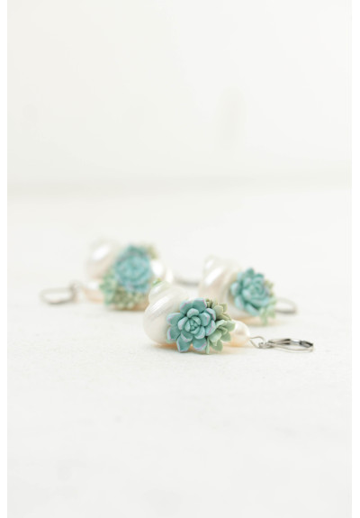 Succulent Shell Earrings with Natural Freshwater Pearls