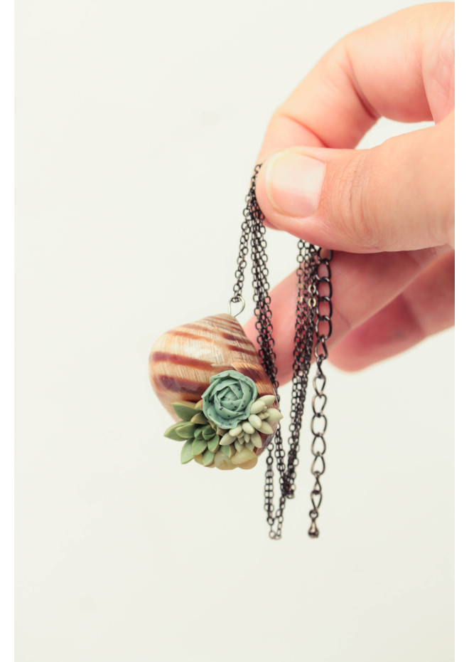 Succulent Shell Necklace – A One of a Kind Botanical Pendant