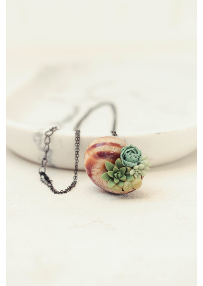 Succulent Shell Necklace – A One of a Kind Botanical Pendant