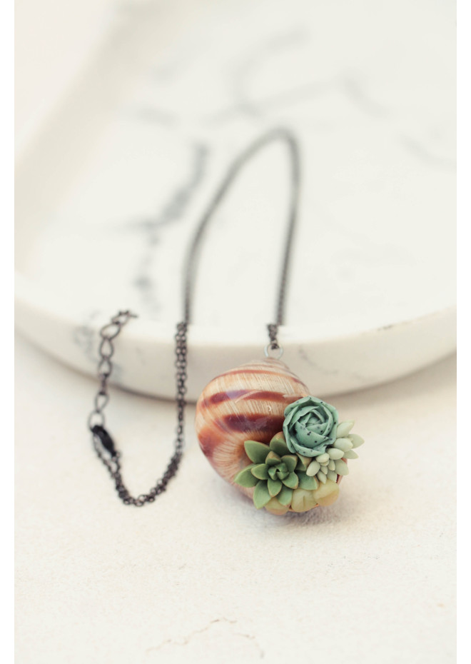 Succulent Shell Necklace – A One of a Kind Botanical Pendant