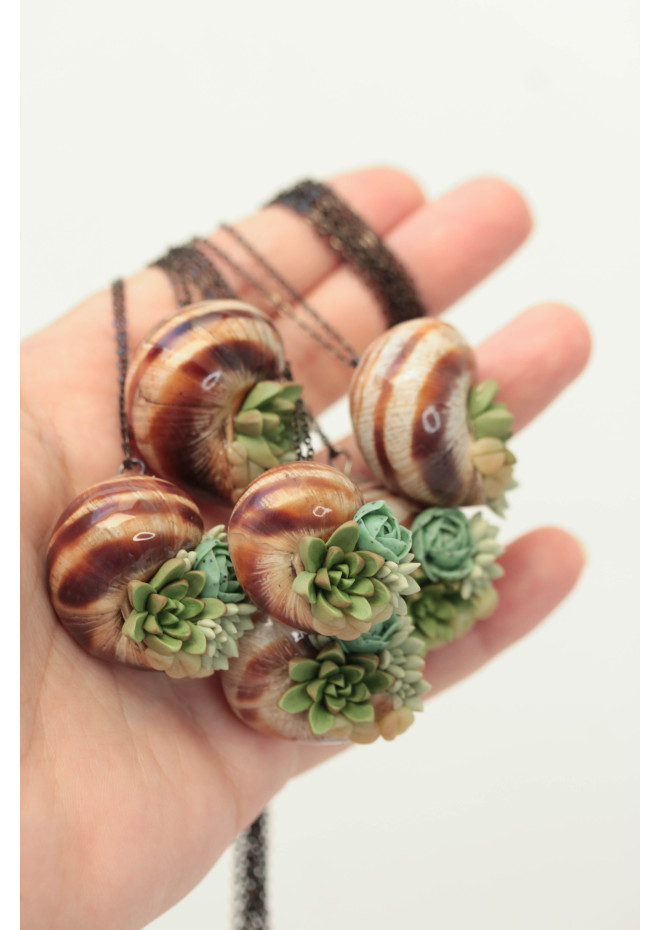 Succulent Shell Necklace – A One of a Kind Botanical Pendant