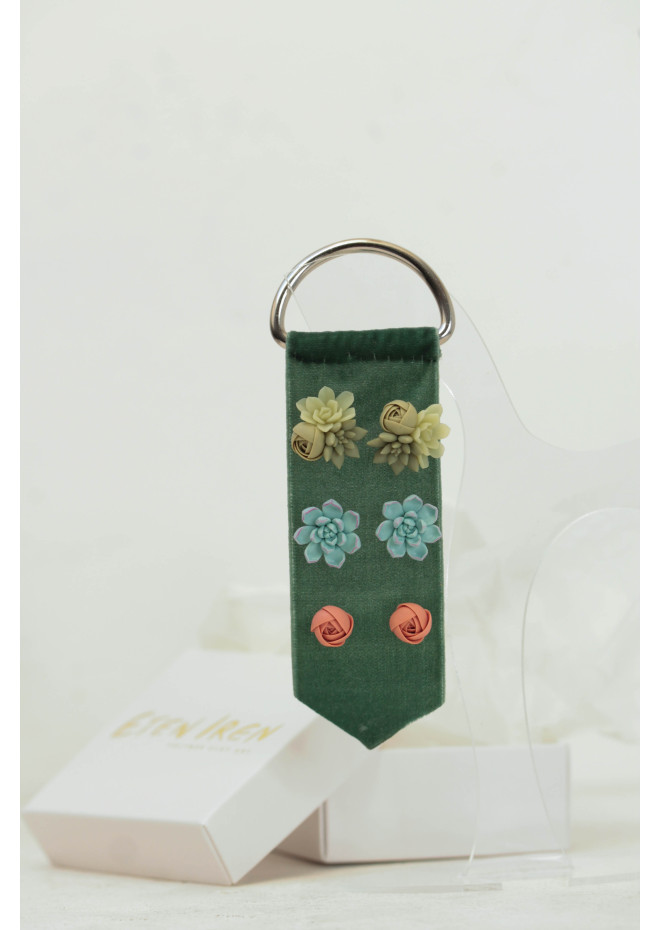 Succulent and Rose Stud Earrings Set of 3
