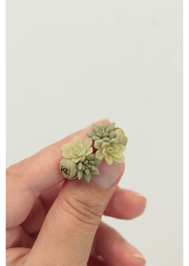 Succulent and Rose Stud Earrings Set of 3