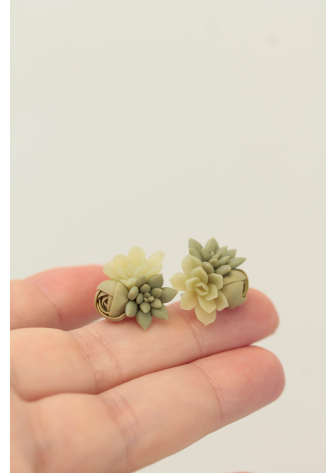 Succulent and Rose Stud Earrings Set of 3