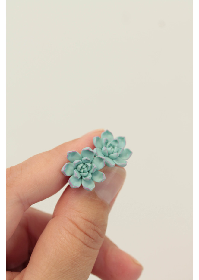 Succulent and Rose Stud Earrings Set of 3