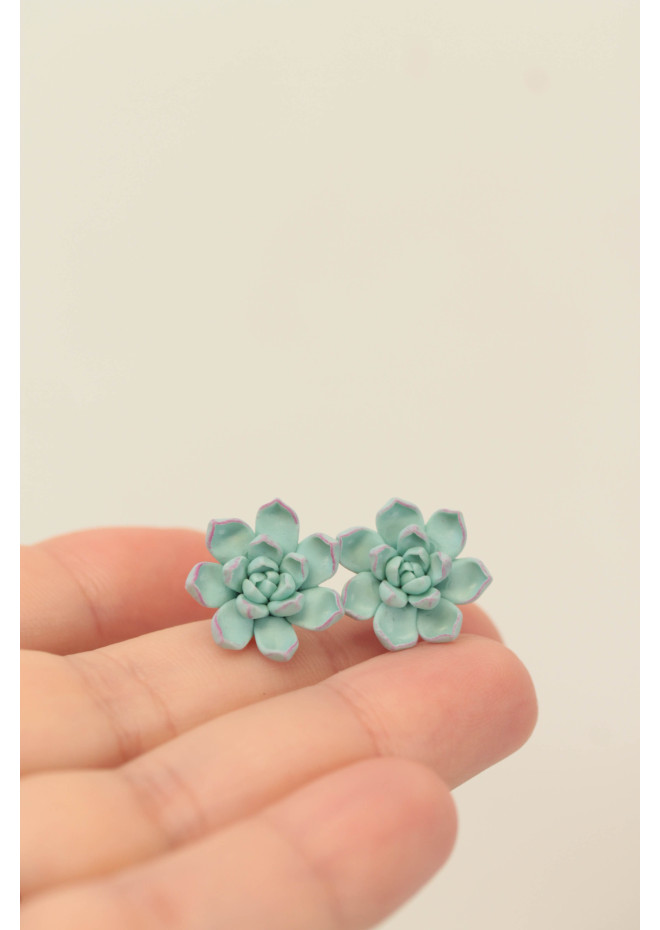Succulent and Rose Stud Earrings Set of 3