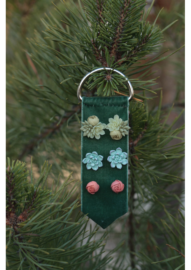 Succulent and Rose Stud Earrings Set of 3