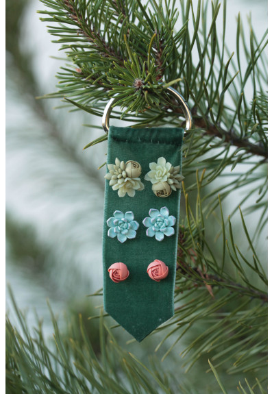 Succulent and Rose Stud Earrings Set of 3 – Botanical Jewelry Gift