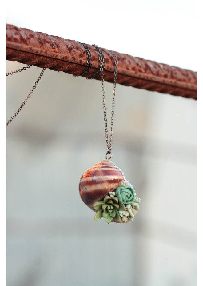 Succulent Shell Necklace – A One of a Kind Botanical Pendant