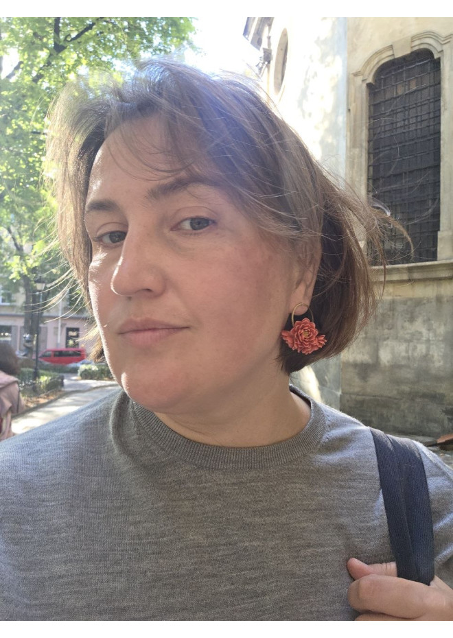 Coral Chrysanthemum Flower Hoop Earrings